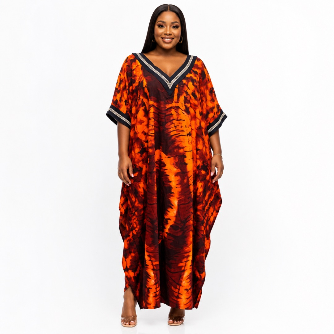 Womens Orange Tie Dye Maxi Kaftan Dress