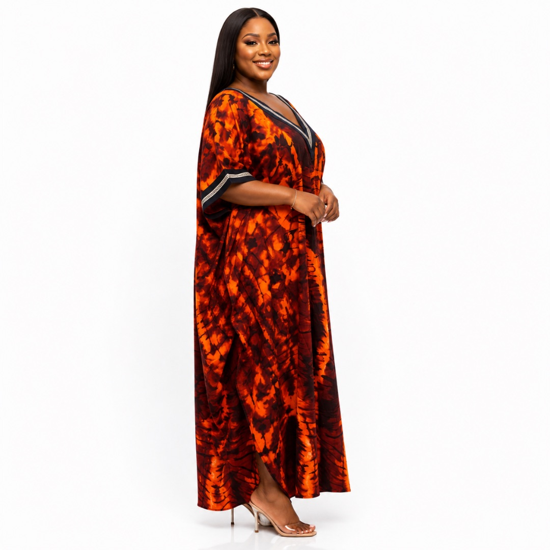 Womens Orange Tie Dye Maxi Kaftan Dress