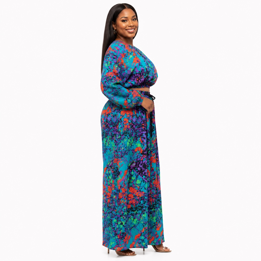 Womens Multicolor African Print Two Piece Palazzo Pants Set