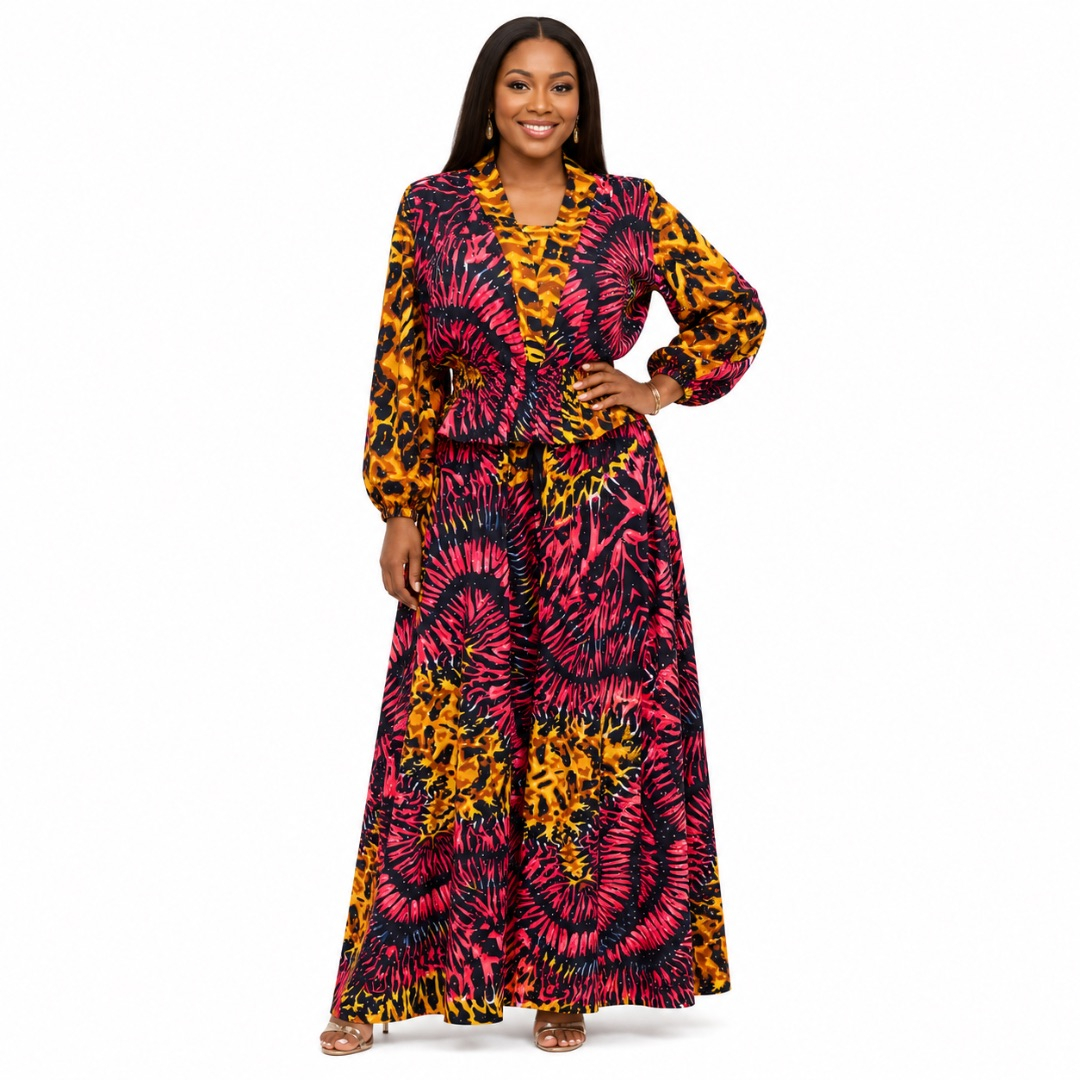 Womens Multicolor African Print Two Piece Top and Maxi Skirt Set