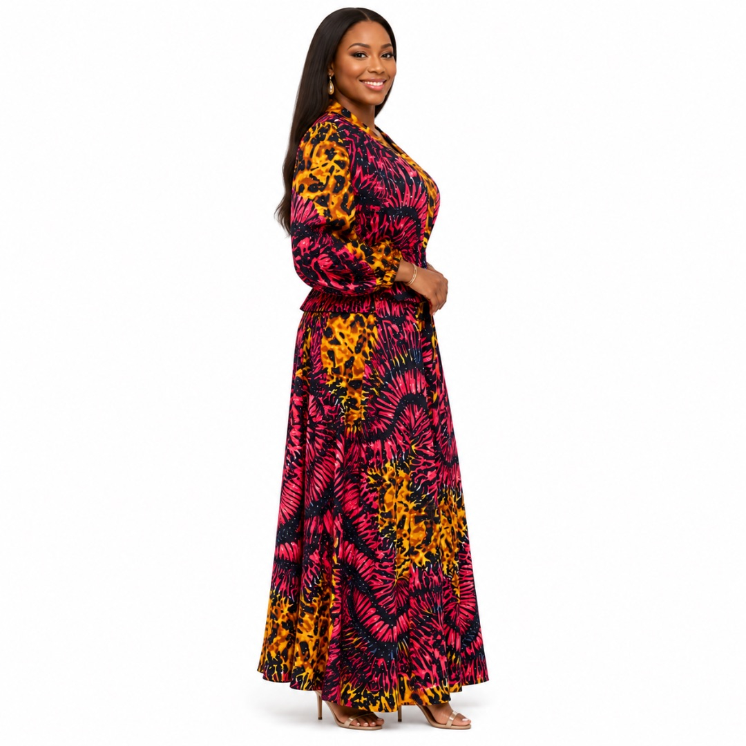 Womens Multicolor African Print Two Piece Top and Maxi Skirt Set