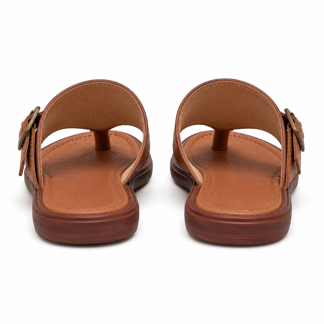 Mens Brown Adjustable Buckle Toe Ring Slide Sandals