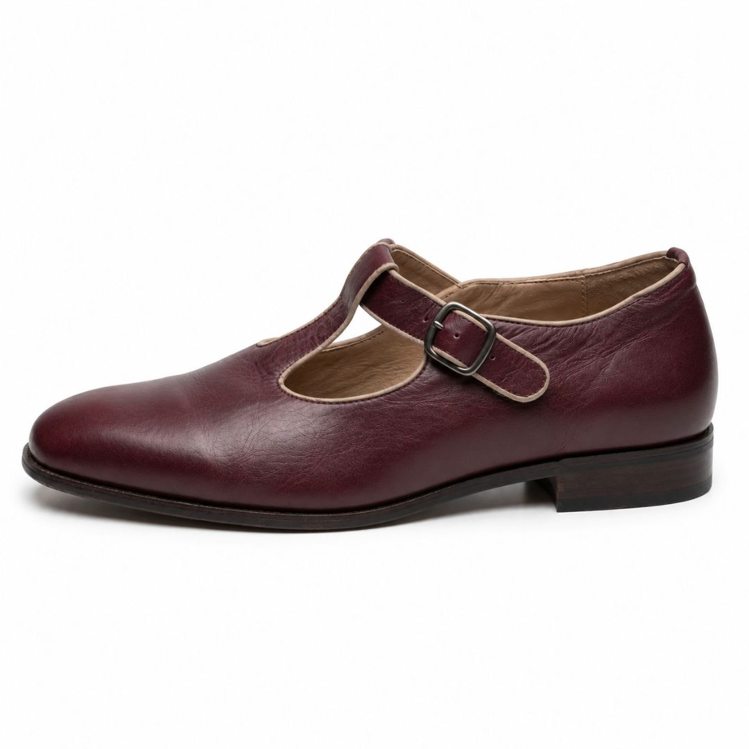 Womens Burgundy Mary Jane Flat Shoes