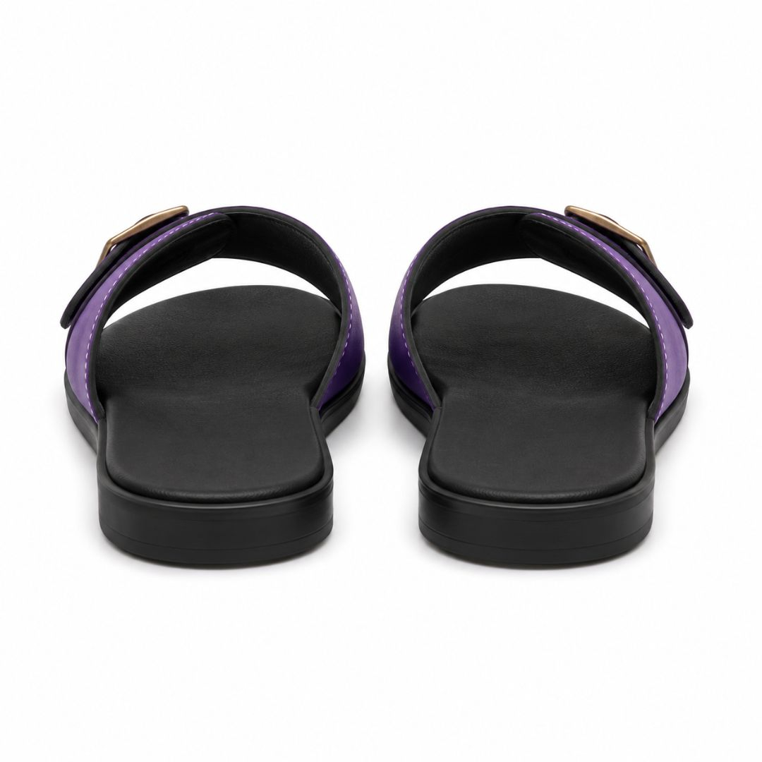Womens Purple Cross Strap Buckle Flat Slide Sandals