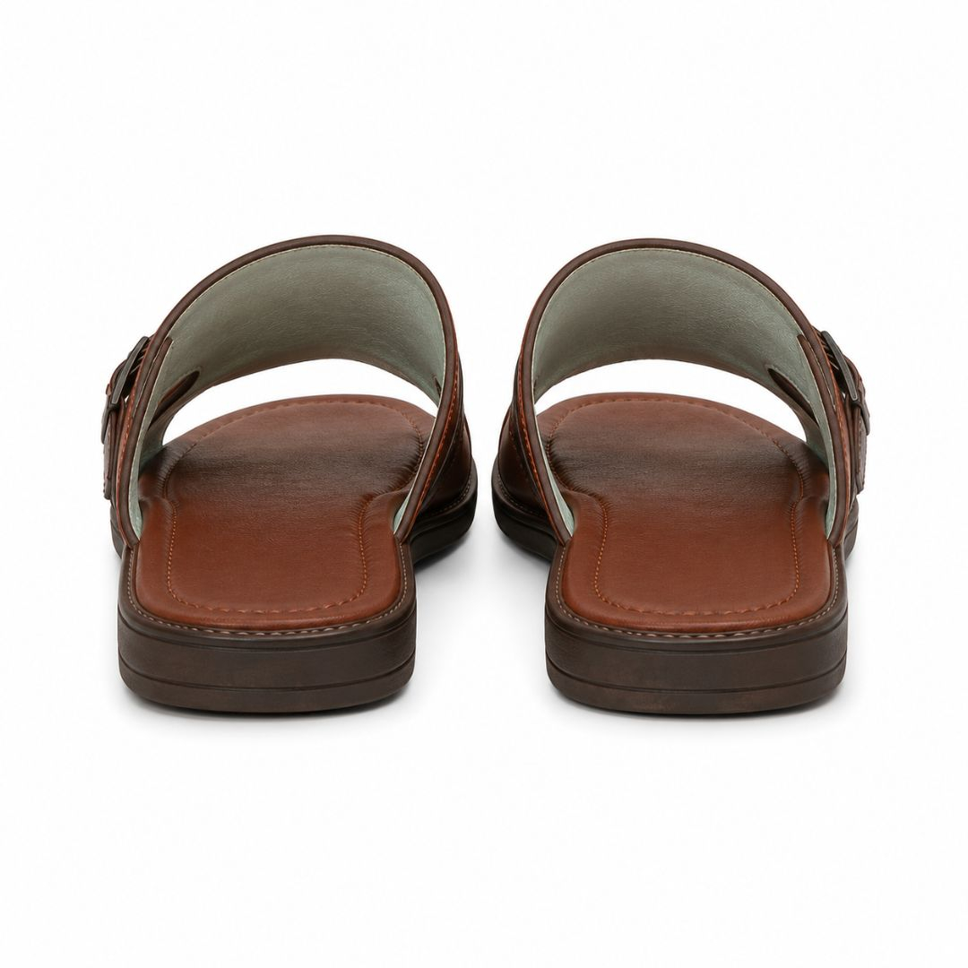 TerraStride Mens Saddle Brown Comfort Slide Sandals