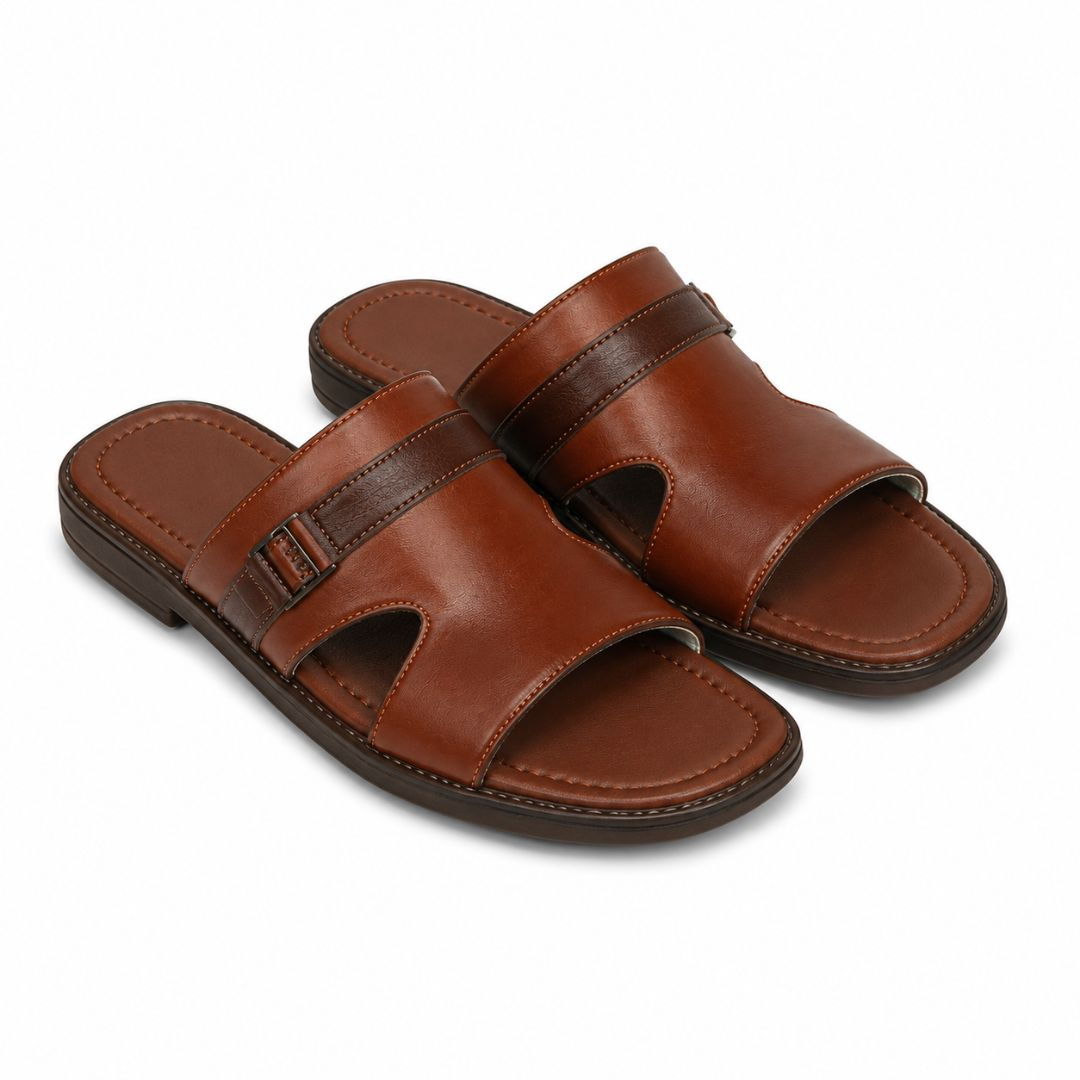 TerraStride Mens Saddle Brown Comfort Slide Sandals