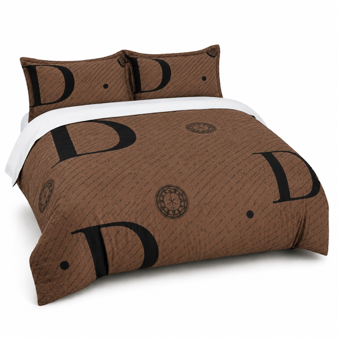 Premium 6 by 6 Vintage Script Print Duvet Set    Taupe and Black