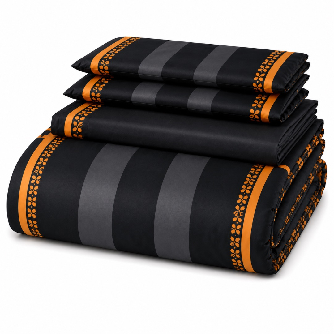 Premium 7 by 6 Designer Duvet Set     Black Grey and Gold Equestrian Design