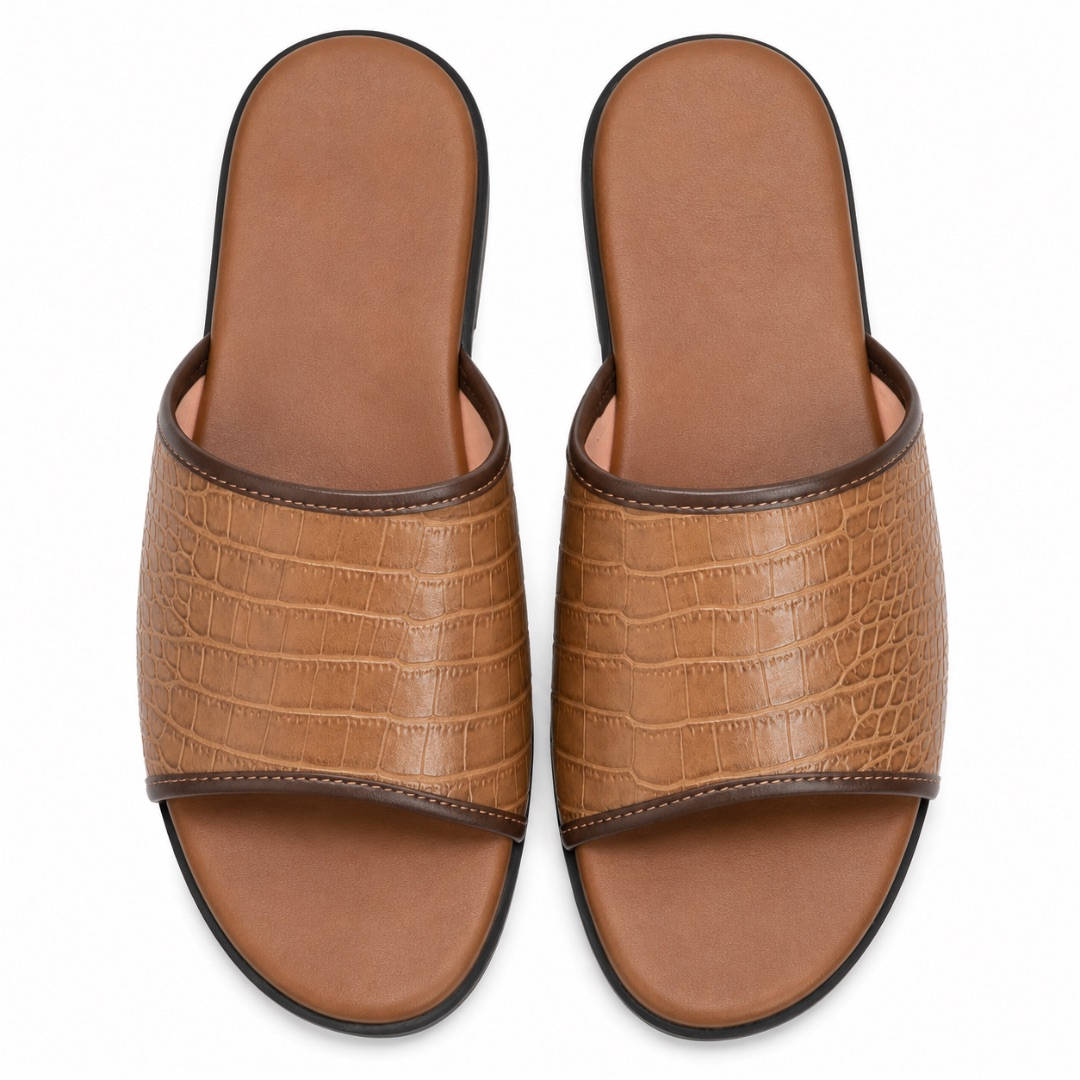 Crocodile Embossed Mens Slide Slippers