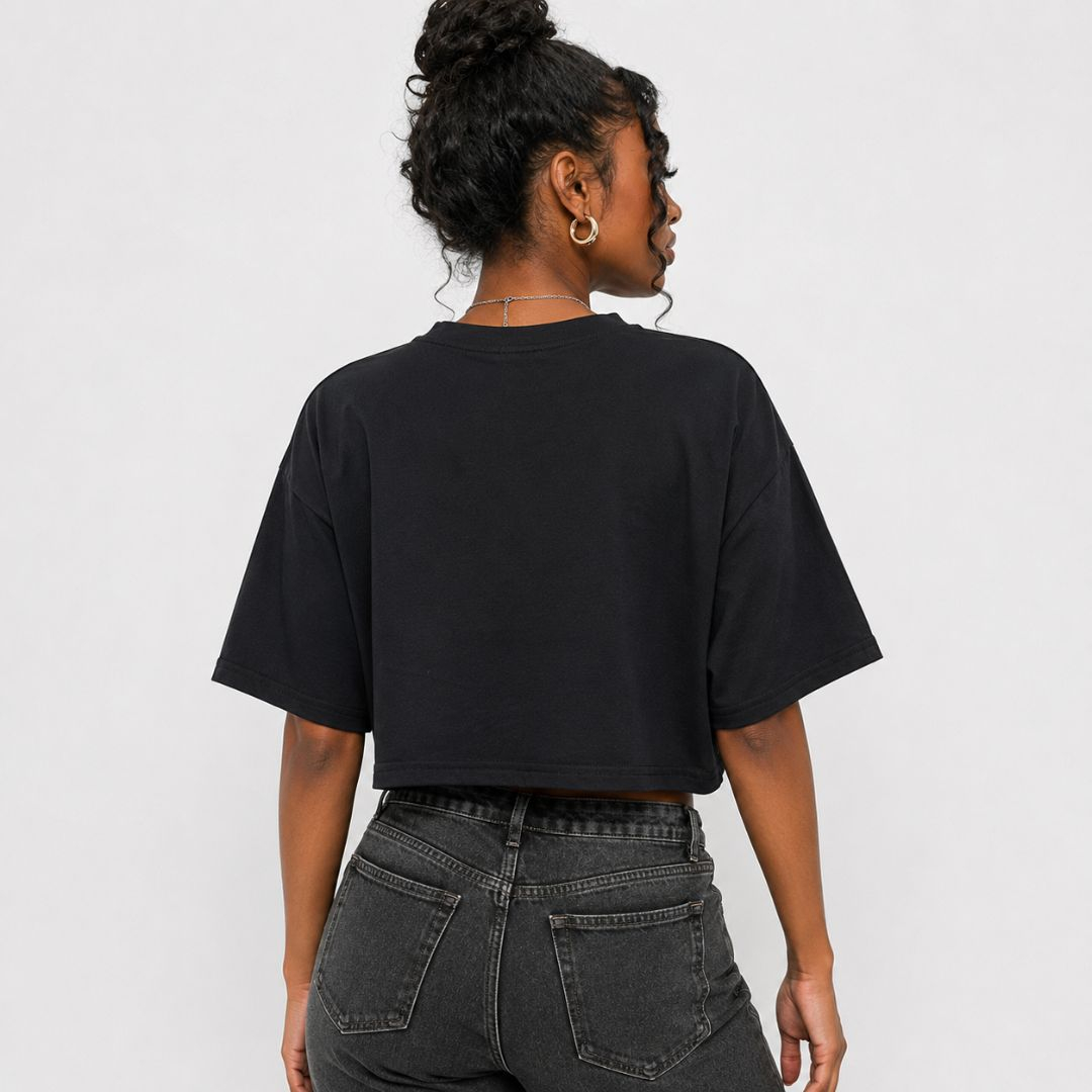 Womens Sweet Cherry Lips Graphic Oversized Crop T Shirt