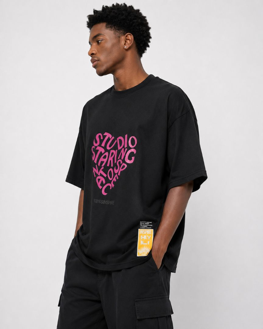 Unisex Studio Heart Typography Oversized Graphic T Shirt