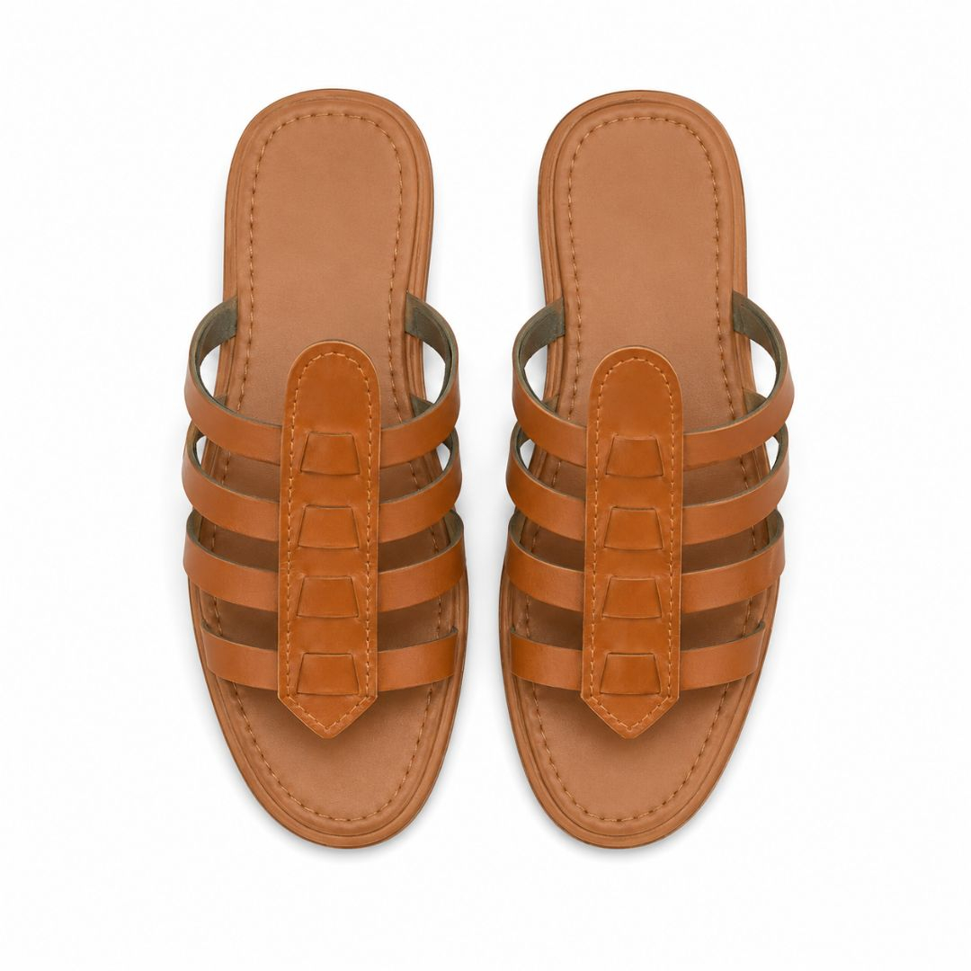 Tan Multi Strap Toe Loop Sandals