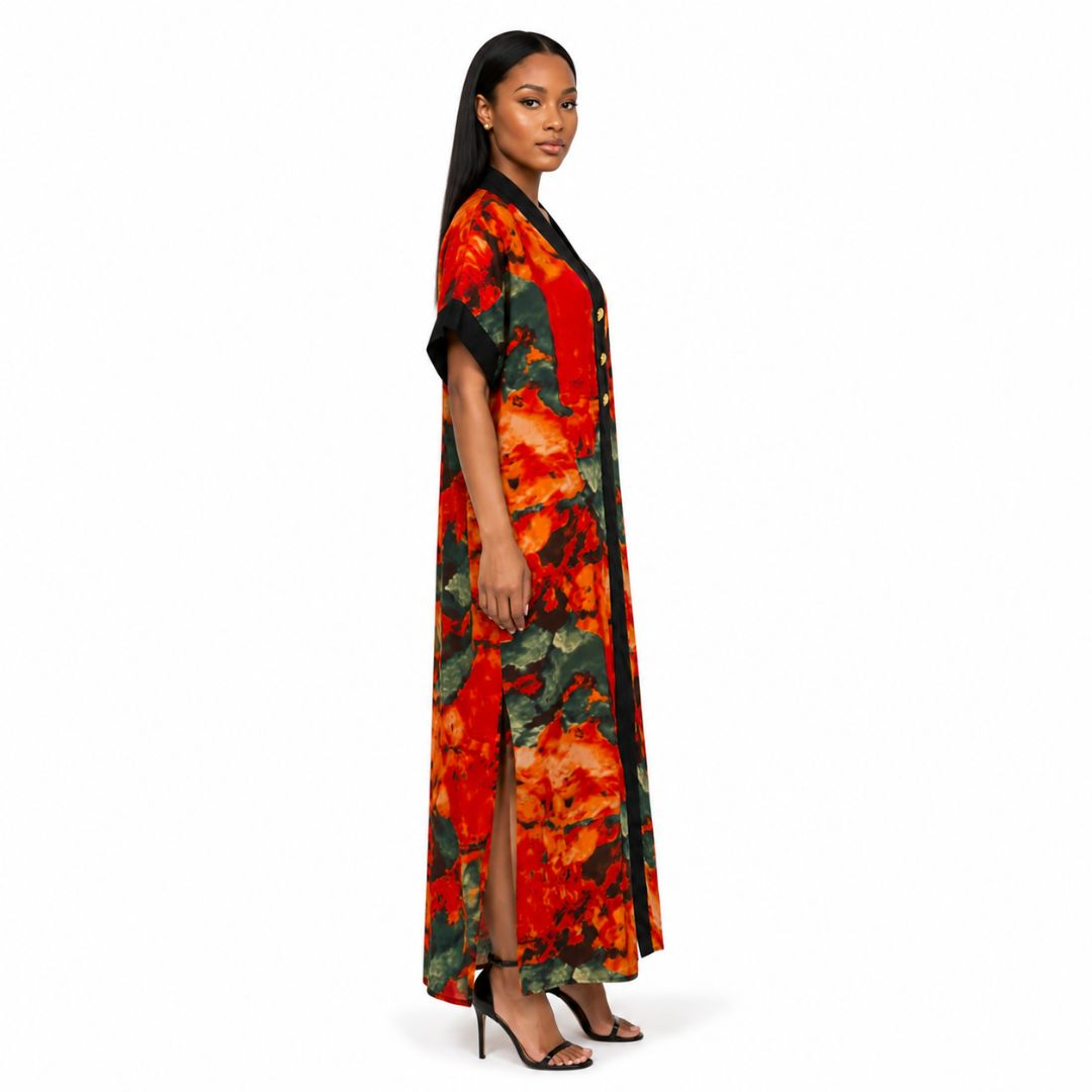 Women Abstract Print Maxi Kaftan Dress