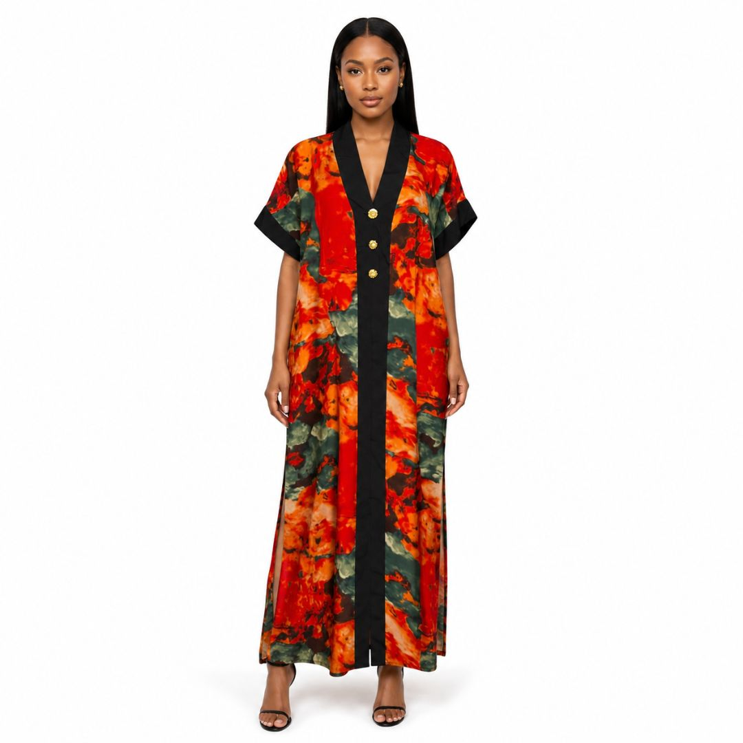 Women Abstract Print Maxi Kaftan Dress