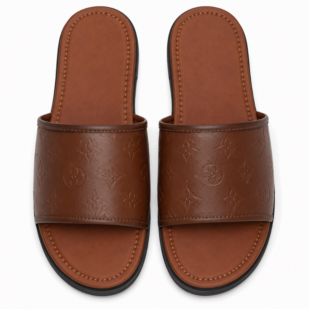 Premium Brown Monogram Mens Slide Slippers