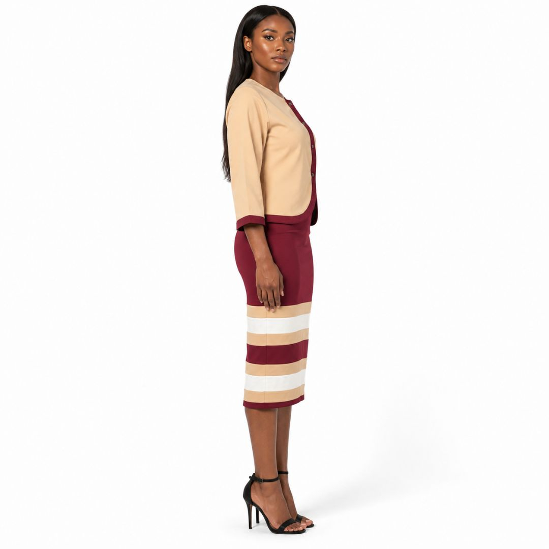 Two Piece Colour Block Pencil Dress Set