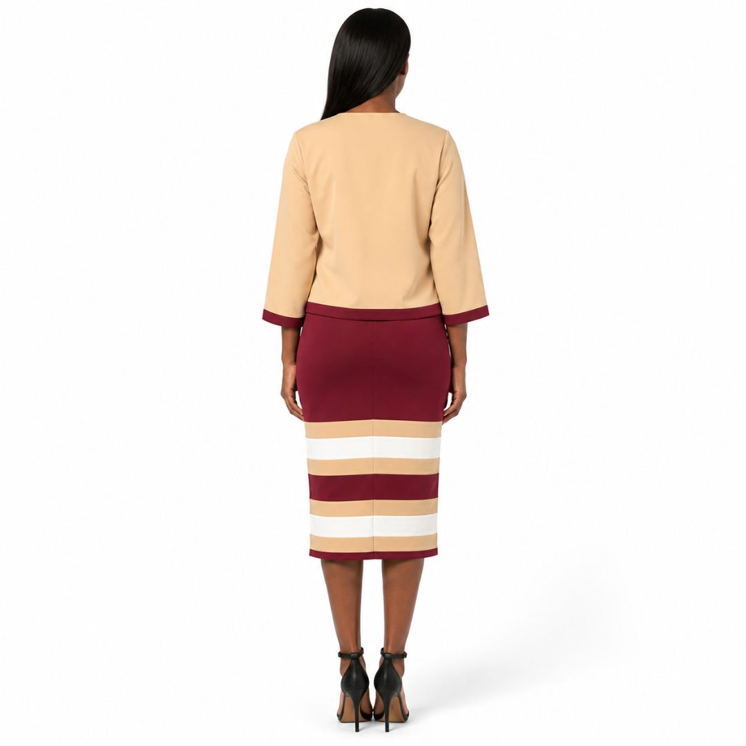 Two Piece Colour Block Pencil Dress Set