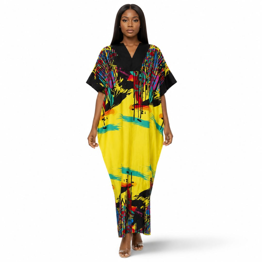 Multicolour Abstract Print Maxi Kaftan Dress