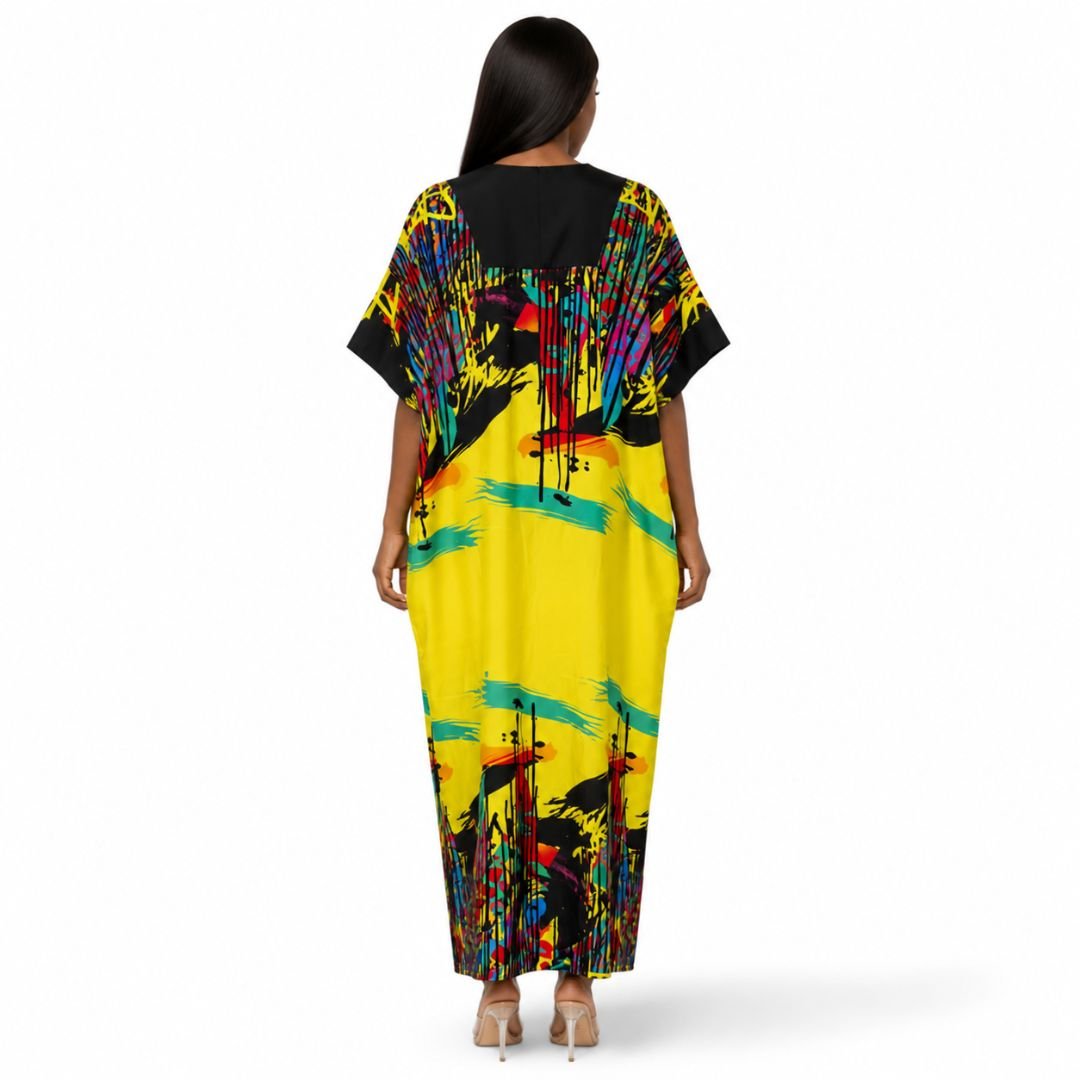 Multicolour Abstract Print Maxi Kaftan Dress