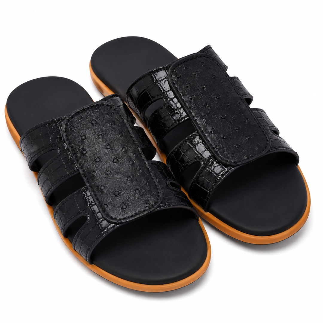 Premium  Brown Patterned Mens Slide Slippers