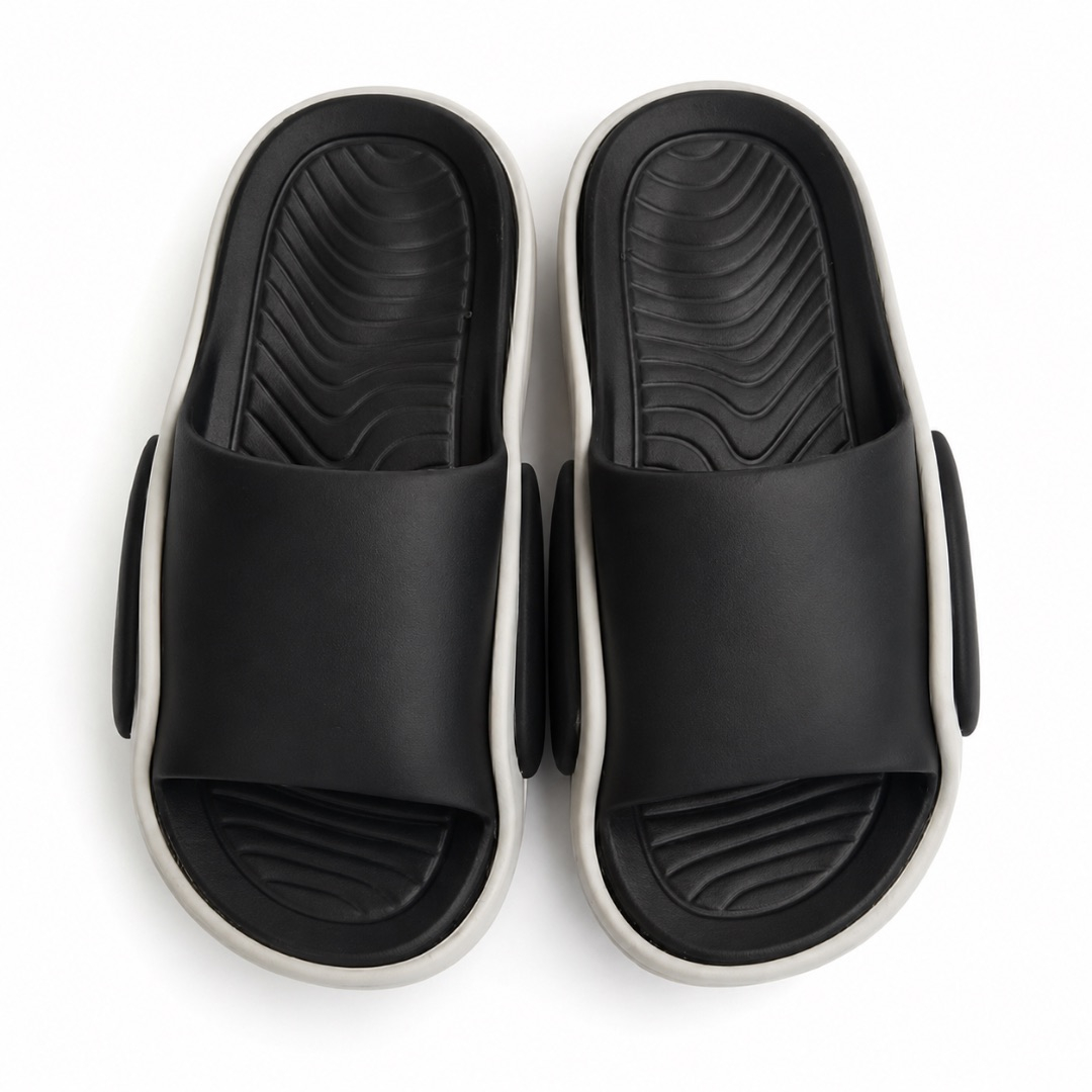 Black Slide Sandals With White Logo