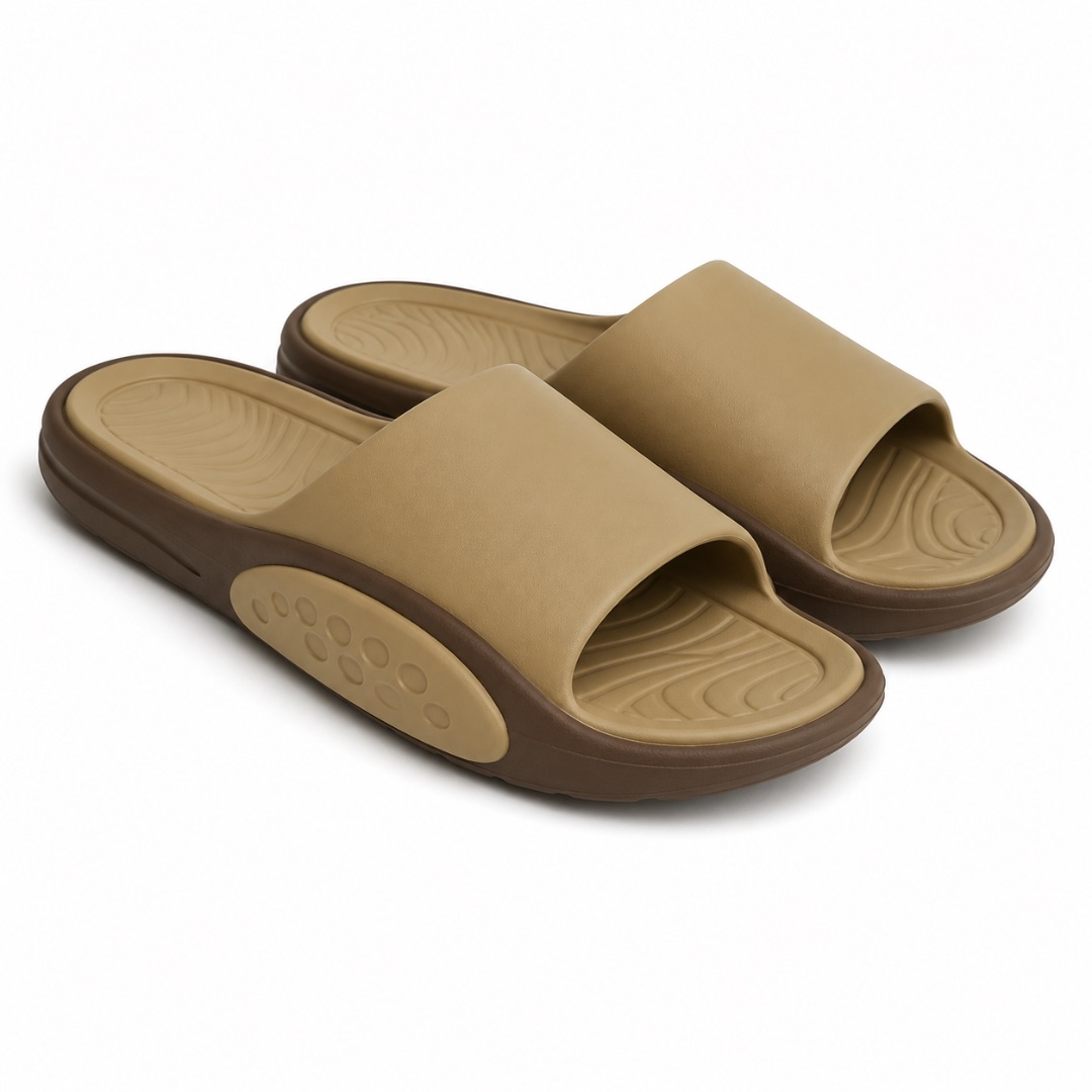 Slip On Sandals with Beige Strap and Cushioned Sole