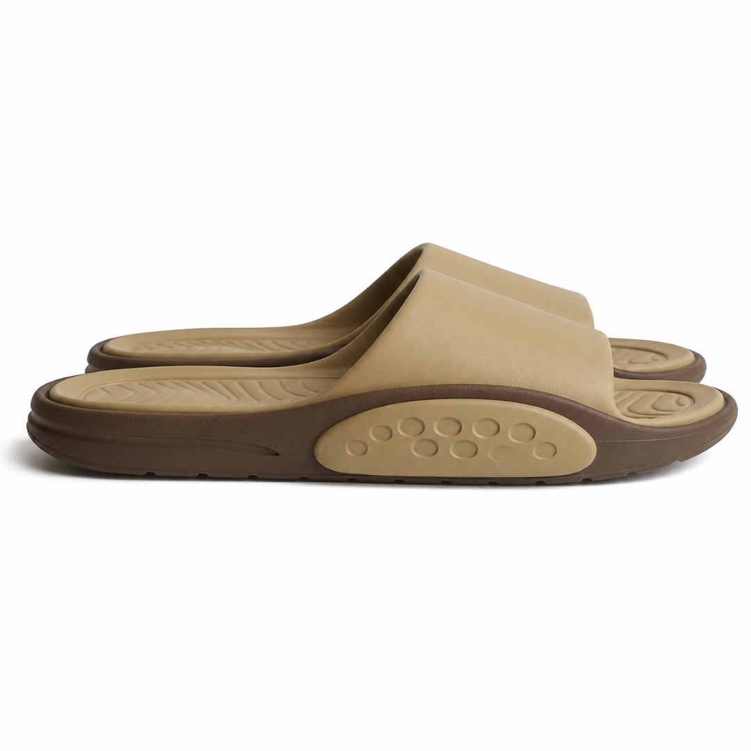 Slip On Sandals with Beige Strap and Cushioned Sole