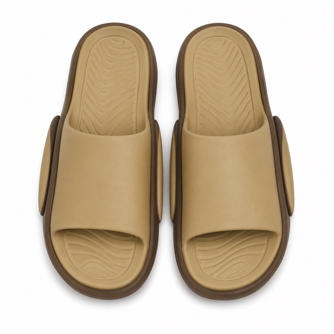 Slip On Sandals with Beige Strap and Cushioned Sole