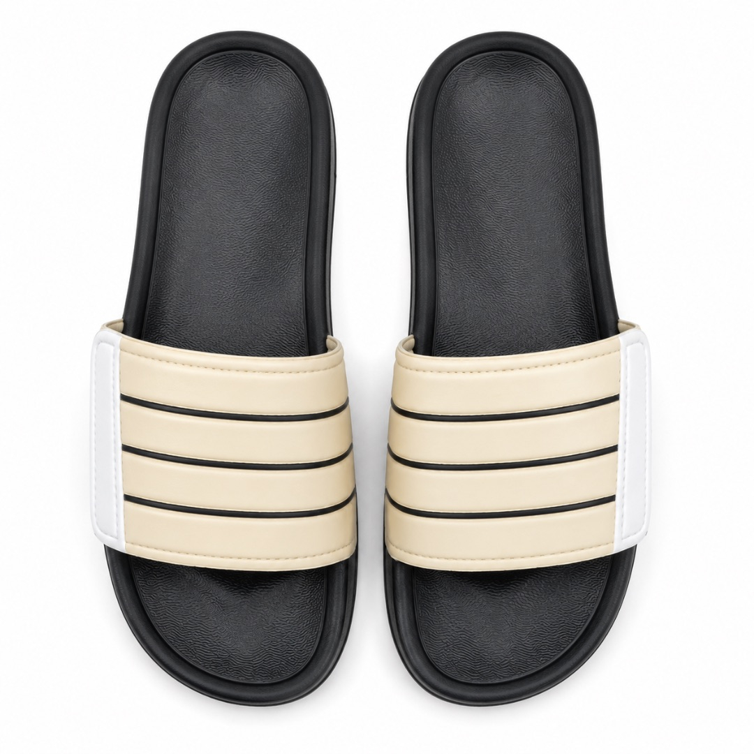 Sandals with Beige Strap and Black Stripes
