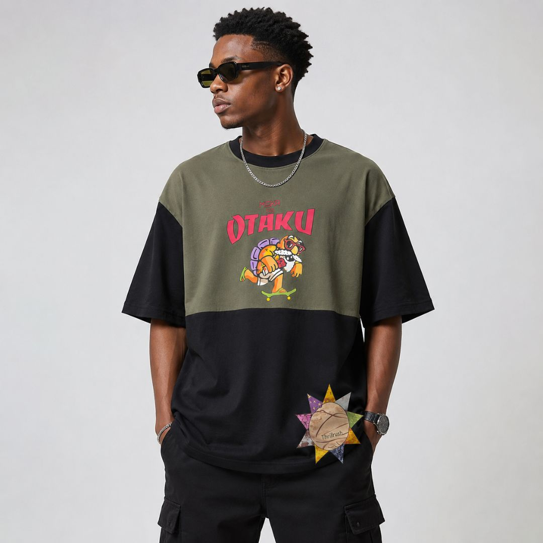 Mens Oversized Color Block Graphic Streetwear T Shirt