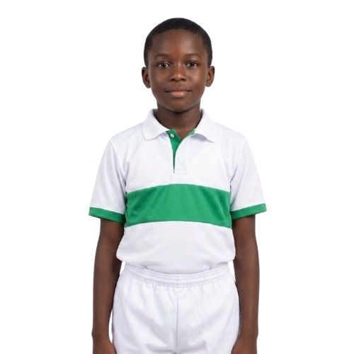 Kids White and Green Color Block Polo Shirt