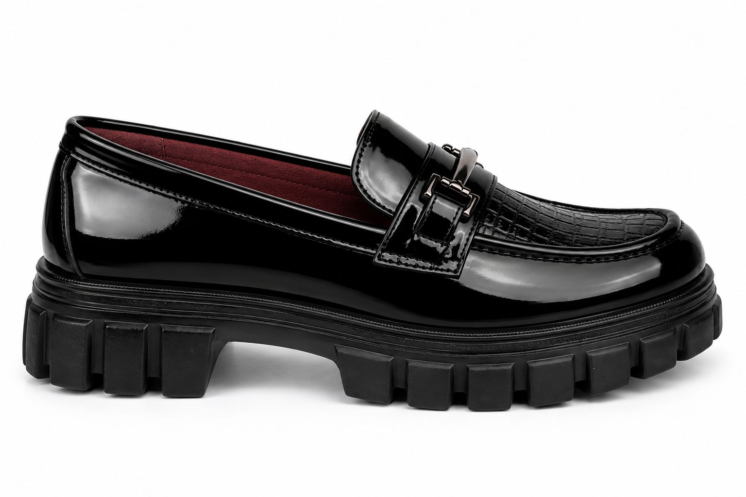 Womens Premium Patent Leather Croc Embossed Platform Loafers