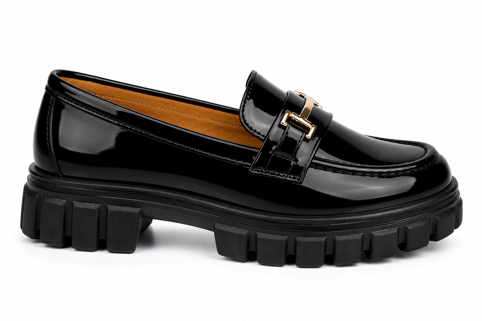 Womens Premium Patent Leather Horsebit Platform Loafers