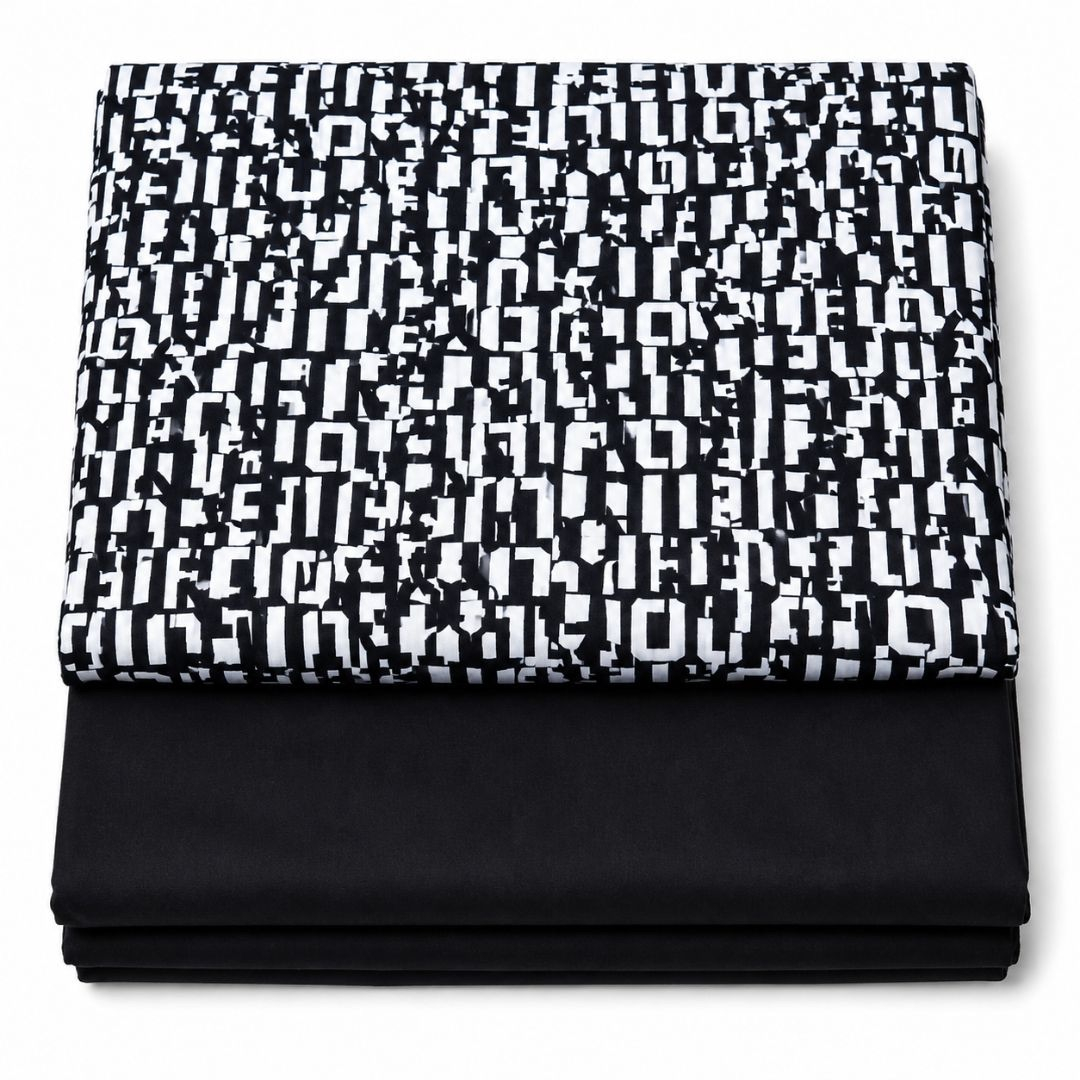 Premium Black and White Abstract Pattern Clothing Fabric