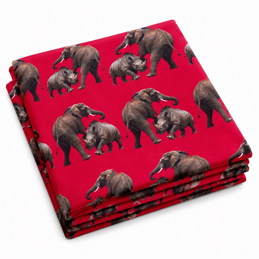 Premium Elephant and Rhinoceros Print Ishiagu Material