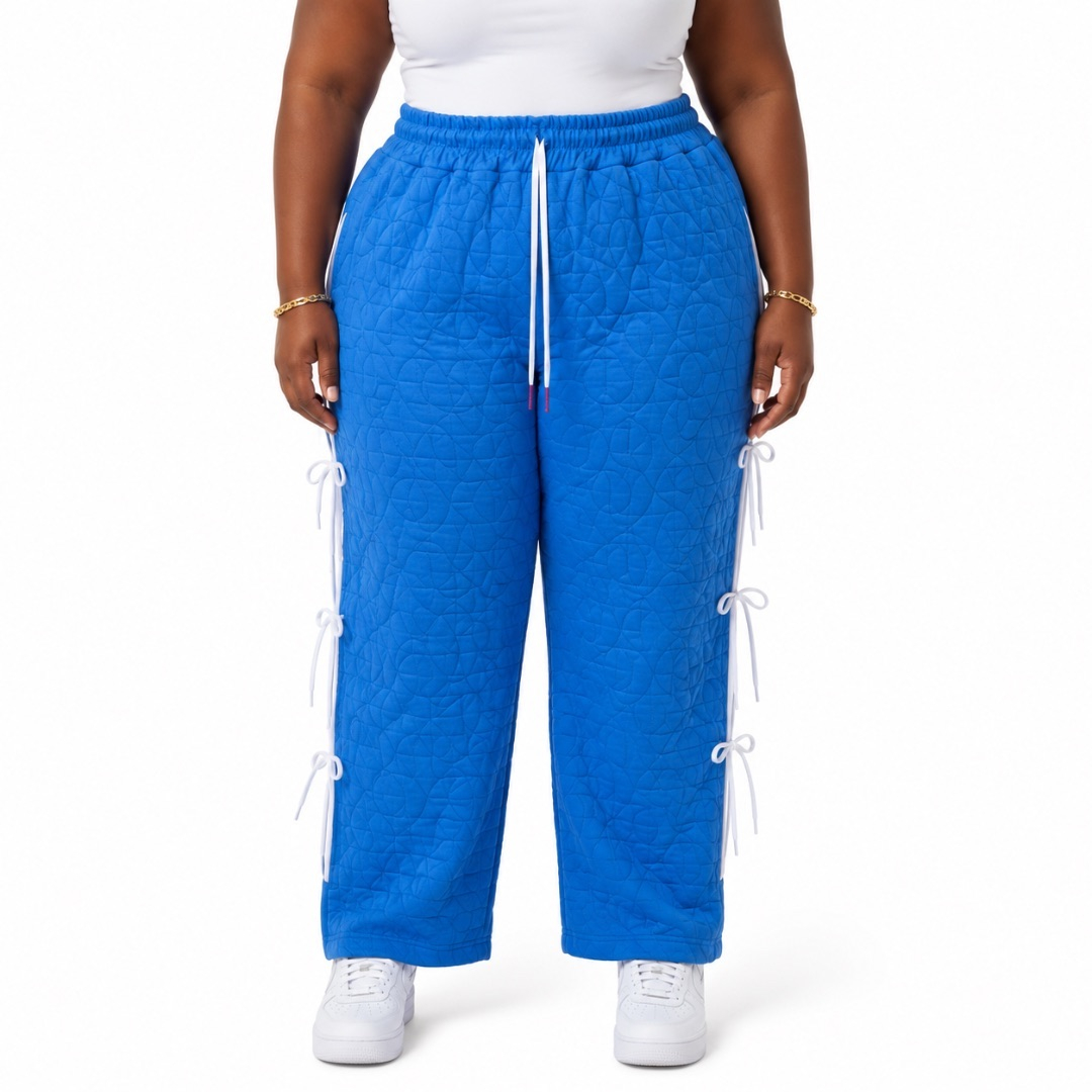 Lace Up Detail Wide Leg Joggers   Blue Black Variant