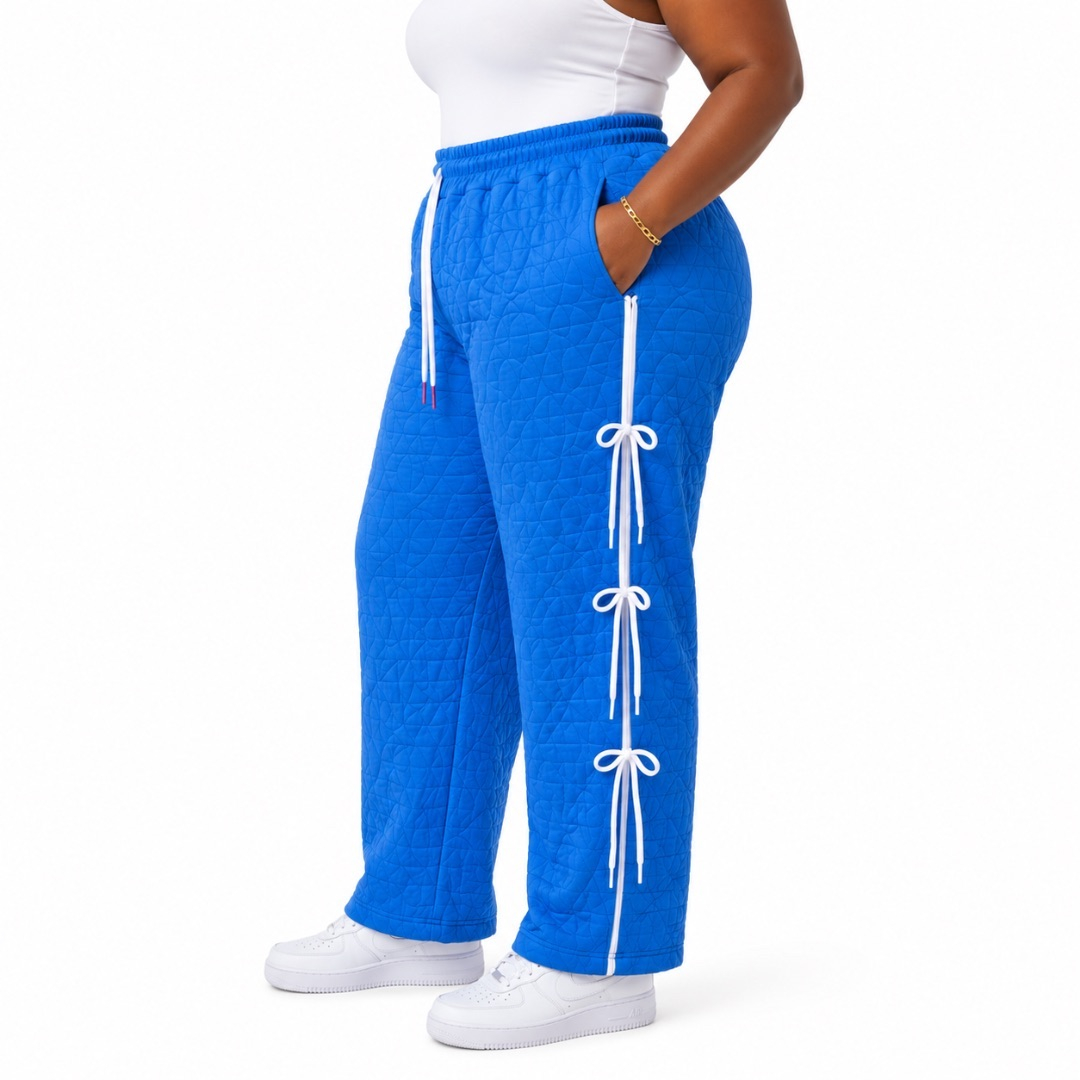 Lace Up Detail Wide Leg Joggers   Blue Black Variant