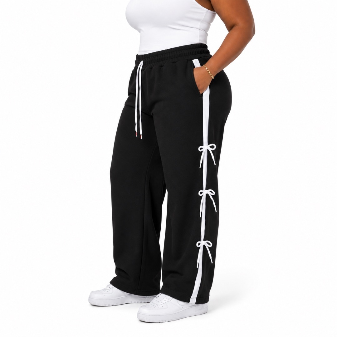 Lace Up Detail Wide Leg Joggers   Blue Black Variant
