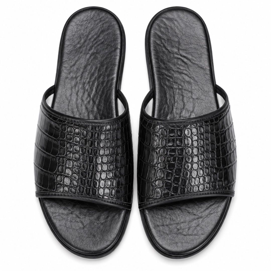 Crocodile Embossed Mens Slide Slippers
