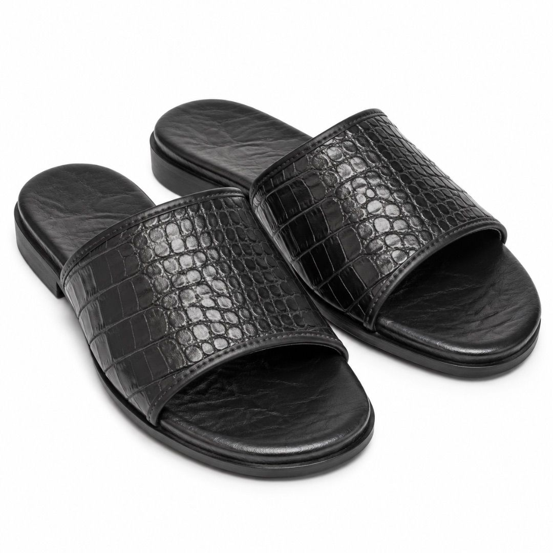 Crocodile Embossed Mens Slide Slippers