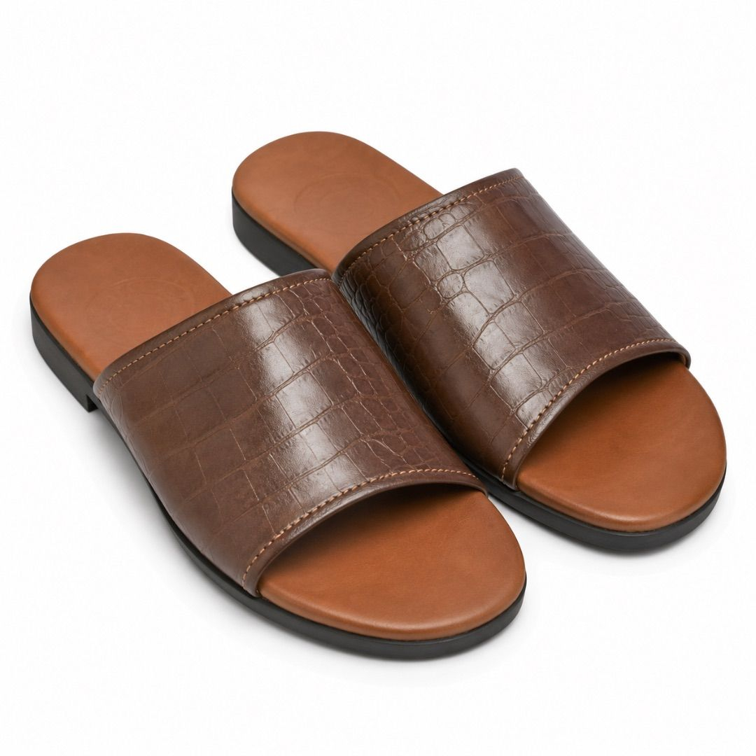 Crocodile Embossed Mens Slide Slippers