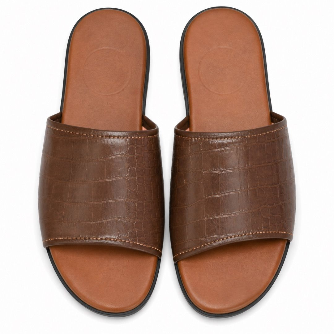 Crocodile Embossed Mens Slide Slippers
