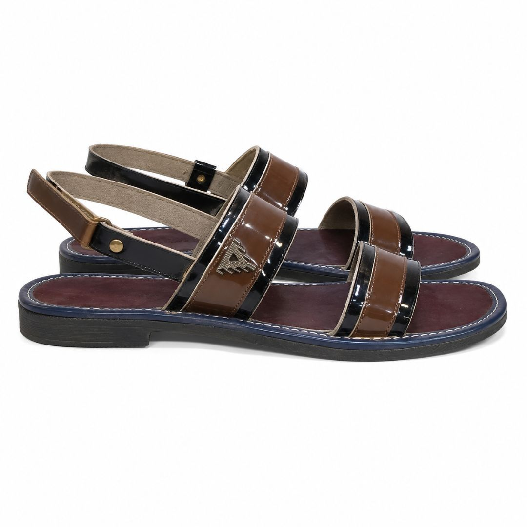 Mens Dual Tone Leather Strap Casual Sandals with Adjustable Ankle Buckle