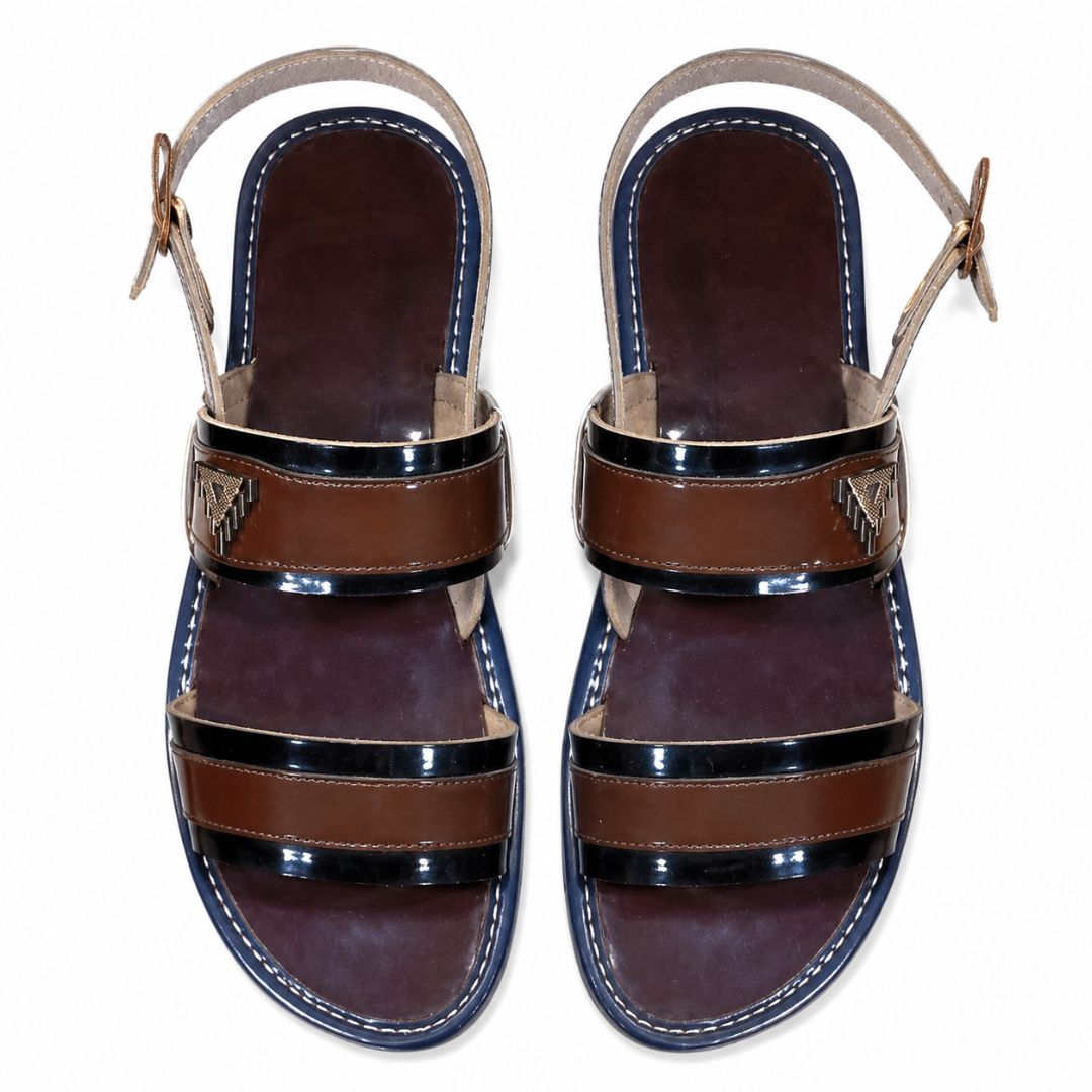 Mens Dual Tone Leather Strap Casual Sandals with Adjustable Ankle Buckle