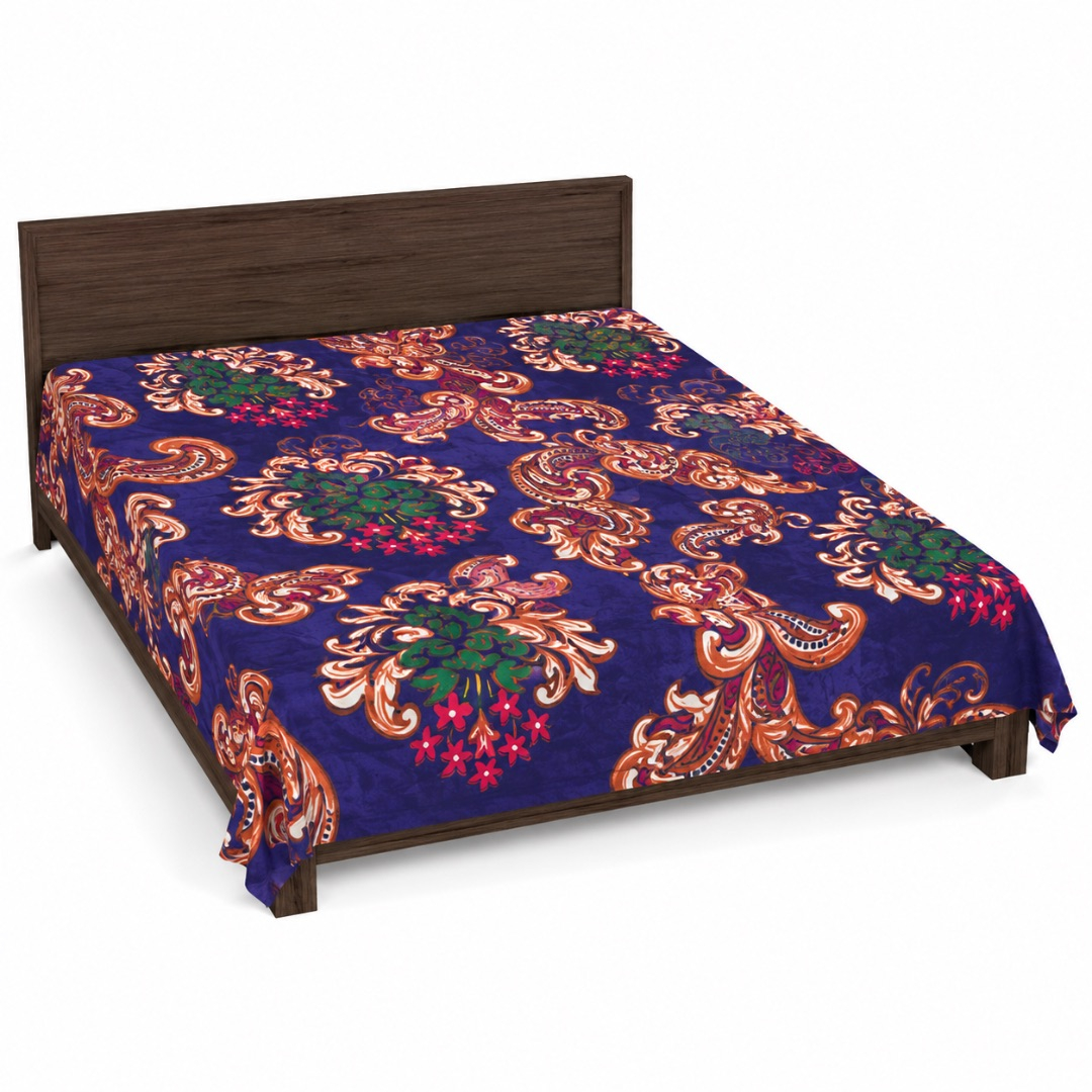 Premium Royal Blue Ornamental Print Bedsheet Fabric