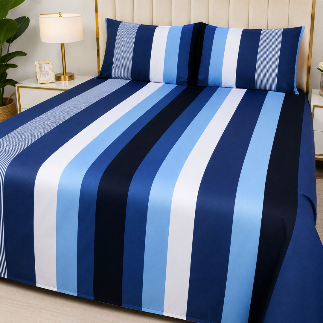 Blue Abstract Stripe Print Bedding Material