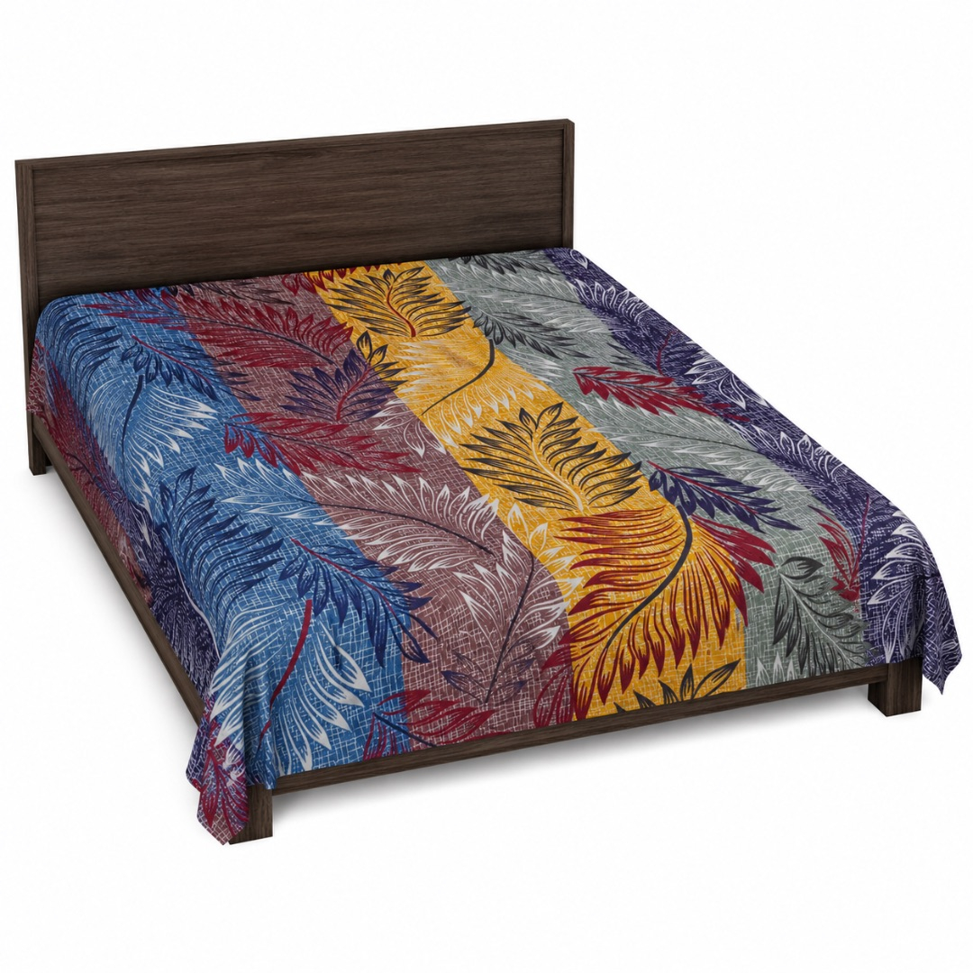 Premium Multicolour Tropical Leaf Print Bedsheet Fabric