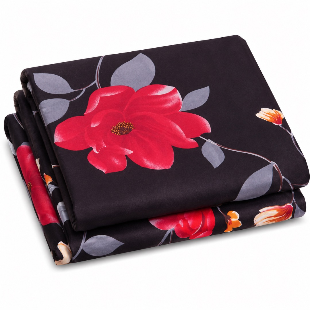 Premium Black Floral Print Bedsheet
