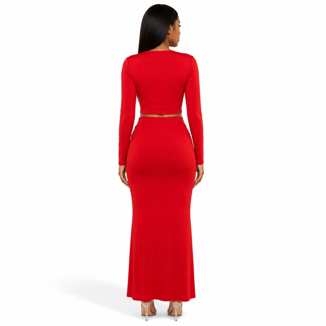 Scarlet Ruched Crop Top & Midi Skirt Set