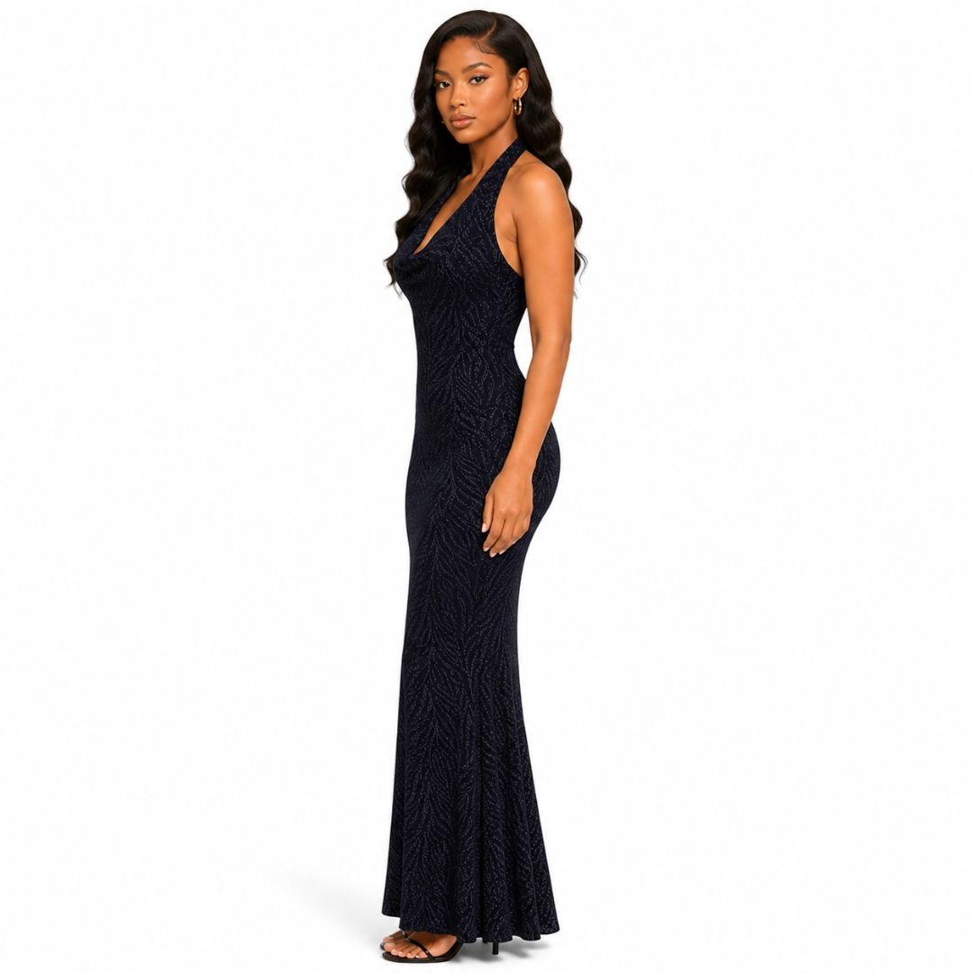 Midnight Shimmer Halter Bodycon Dress for Women